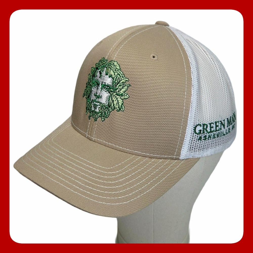 Richardson 112 Green Man Brewery Asheville NC Snapback Hat Tan Mesh Cap NWOT